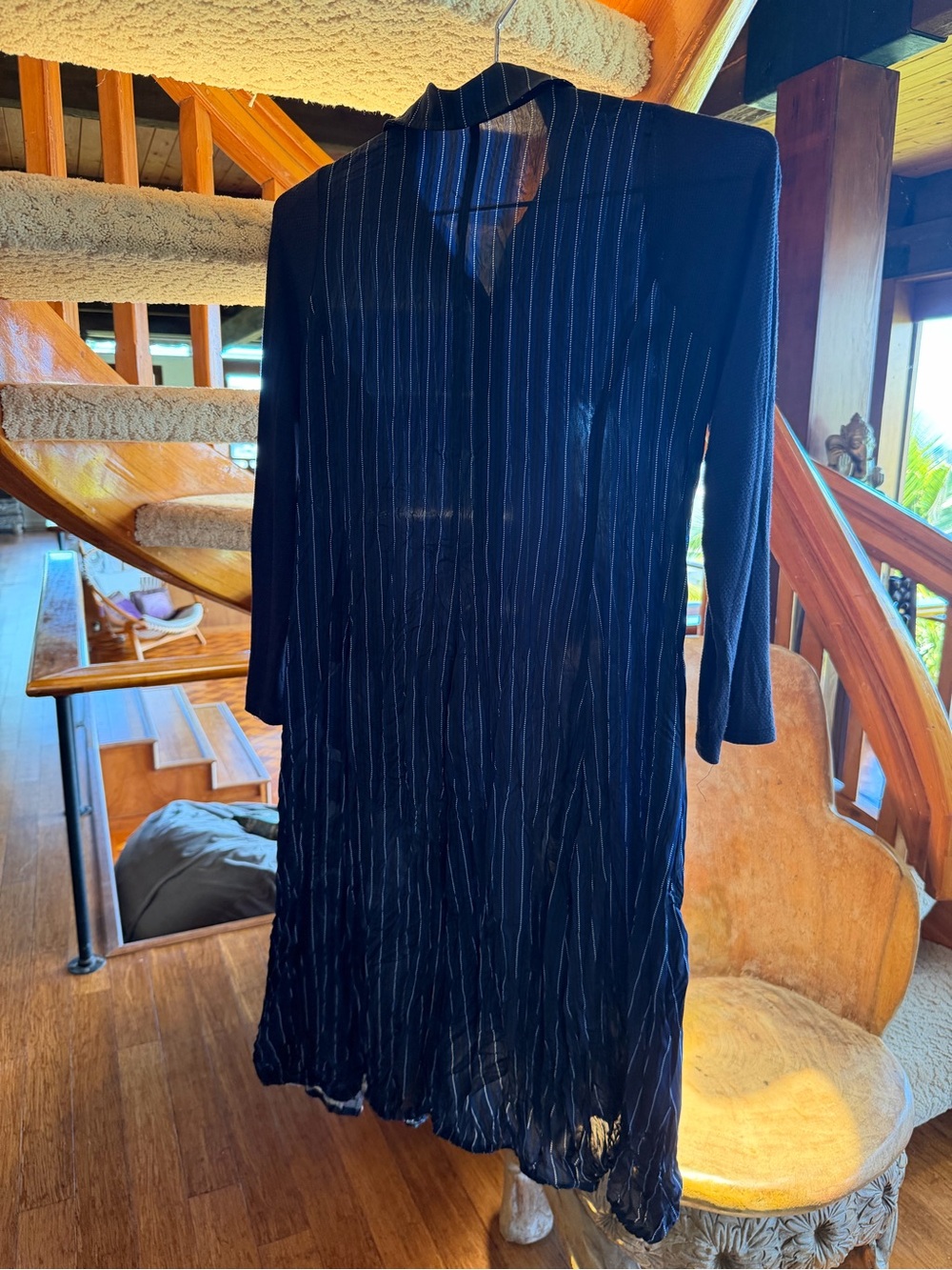 ALEMBIKA bubble hem striped button down shirt dress front pocket pop of color 2 - Picture 3 of 13